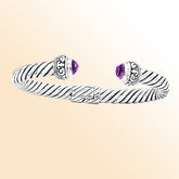 AB-1024-AM Sterling Silver Bangle With Amethyst Q. Jewelry Bali Designs Inc